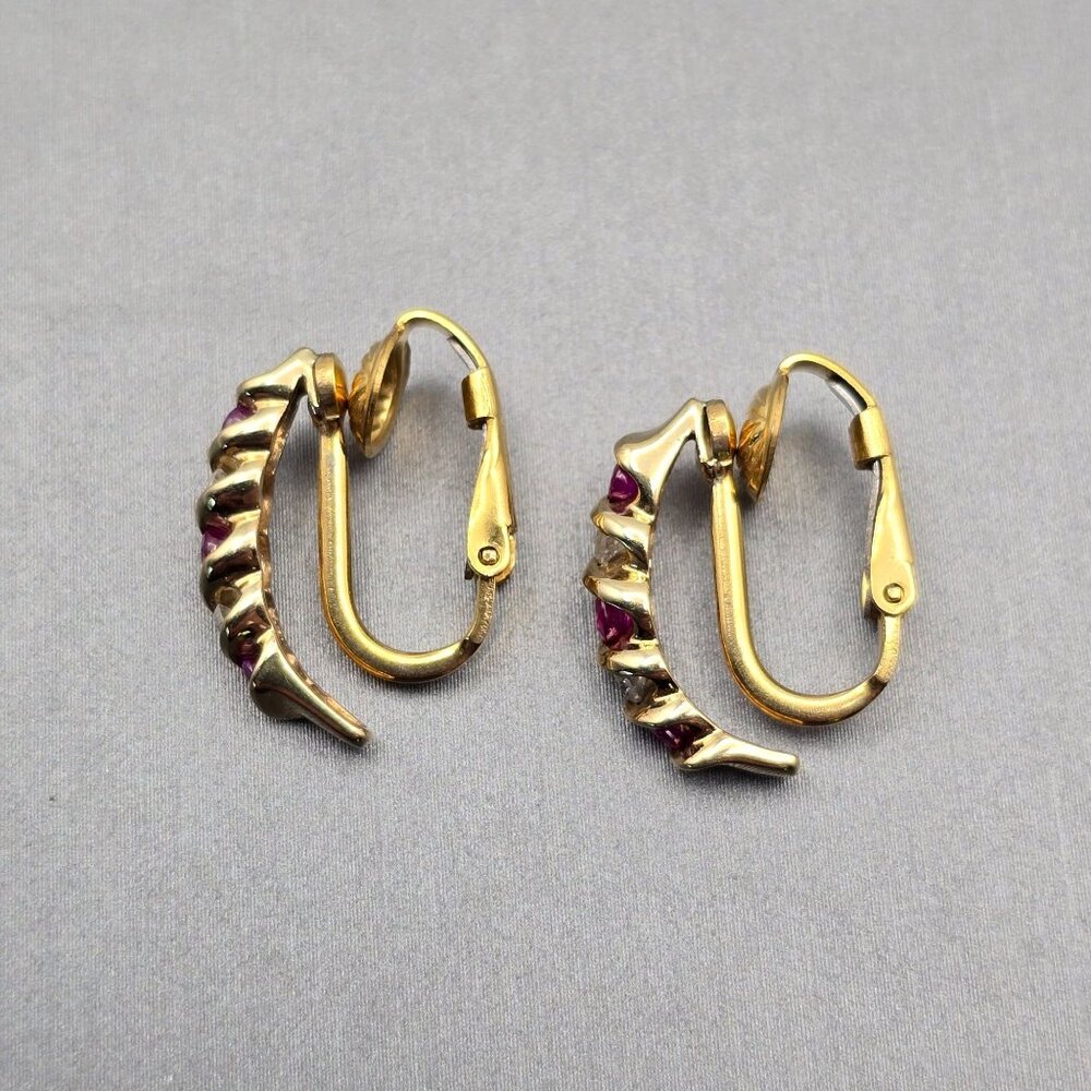 VTG Gold-Filled Pink Tourmaline & Lab Grown Diamonds Clip-On 1/2 Hoop Earrings - Picture 5 of 10